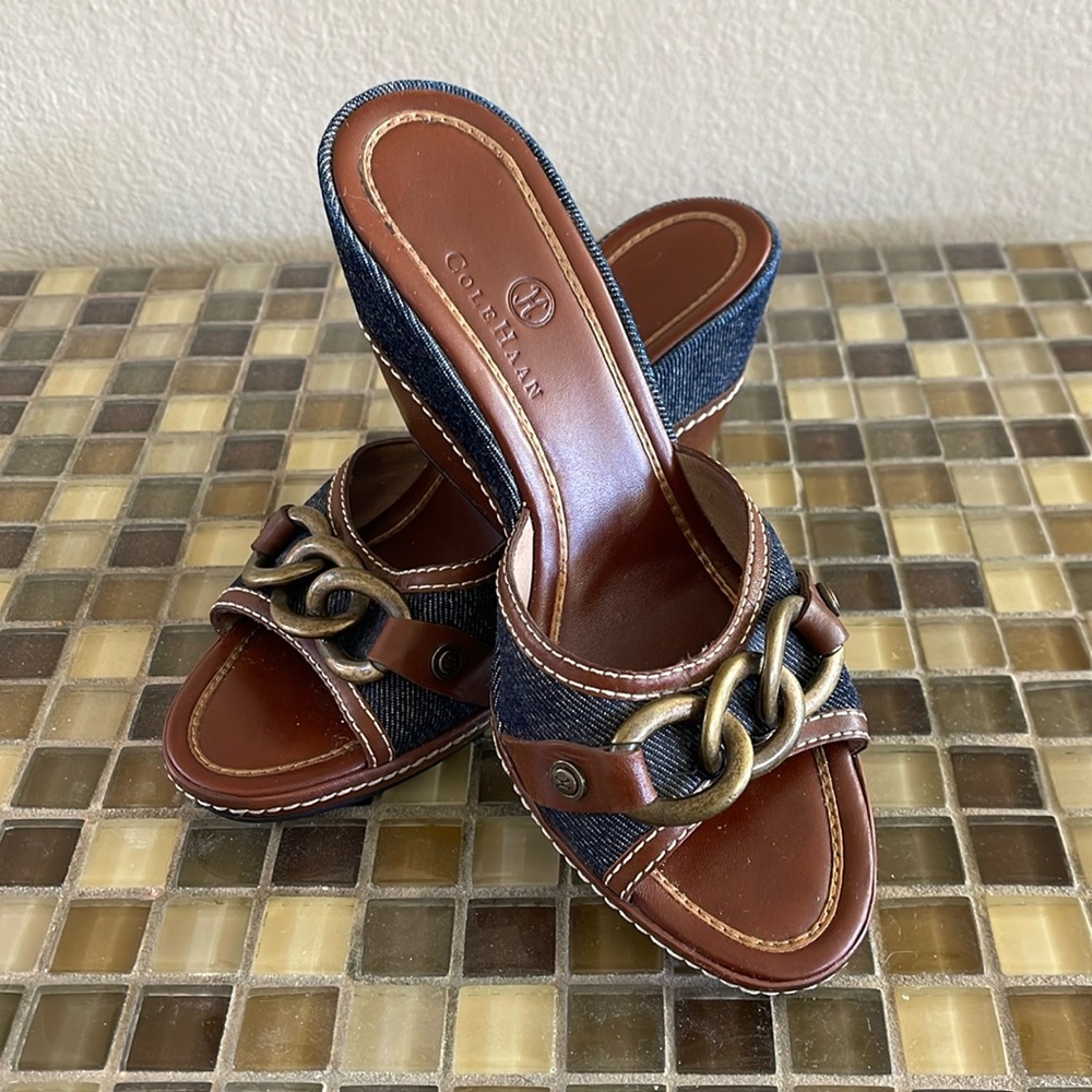 Cole Haan wedge slide :denim and leather - Picture 2 of 6